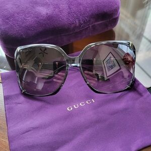 GUCCI Bamboo GG3508S Translucent Grey Horn Gold Gradient Sunglasses 3508 0505